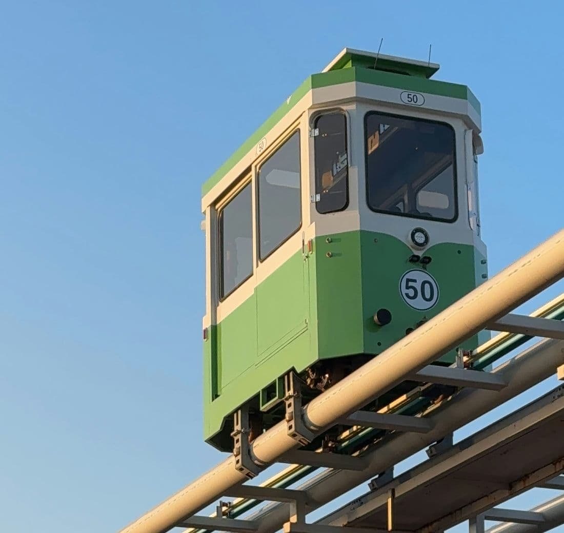 Sky capsule train above the Haeundae Blueline Park tracks